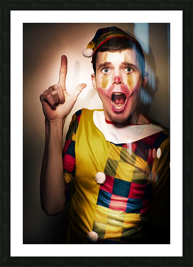 Clown Bank Robber Performing A Copyspace Holdup Picture Frame print