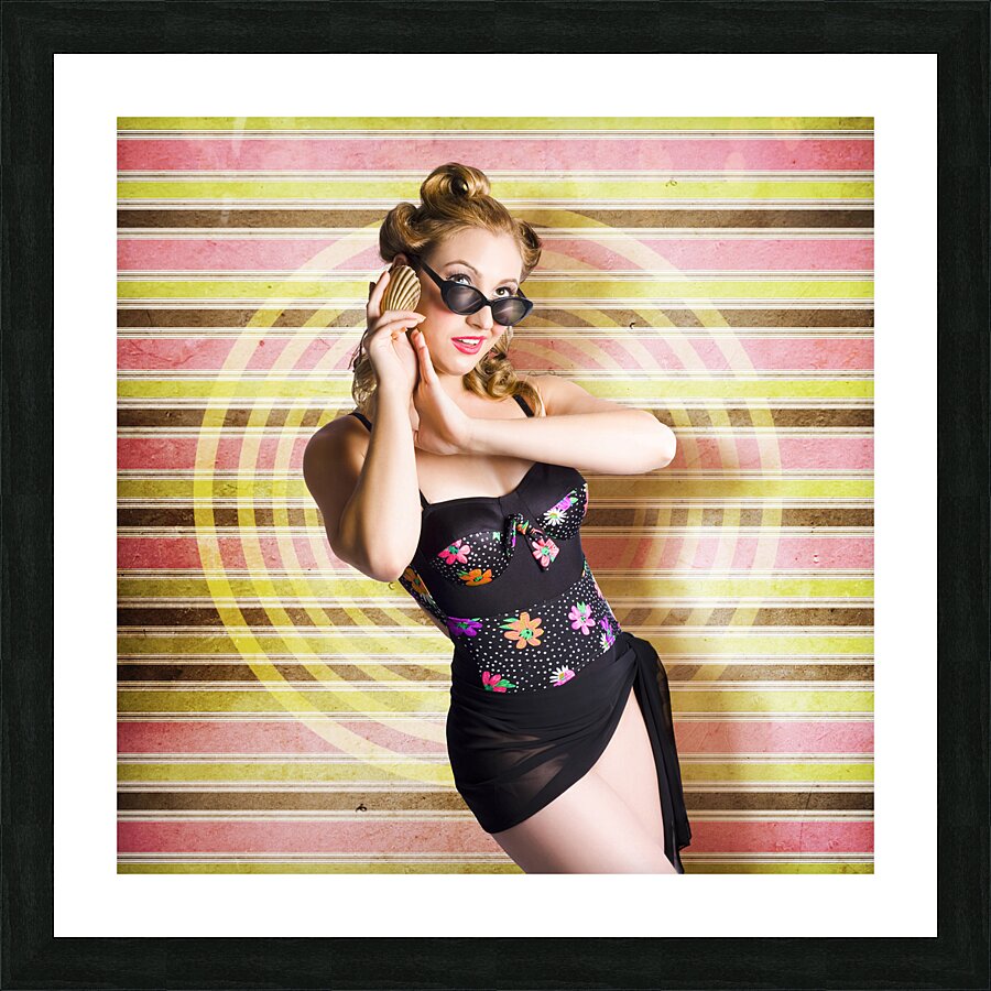 Retro Summer Travel And Vacation Woman Picture Frame print