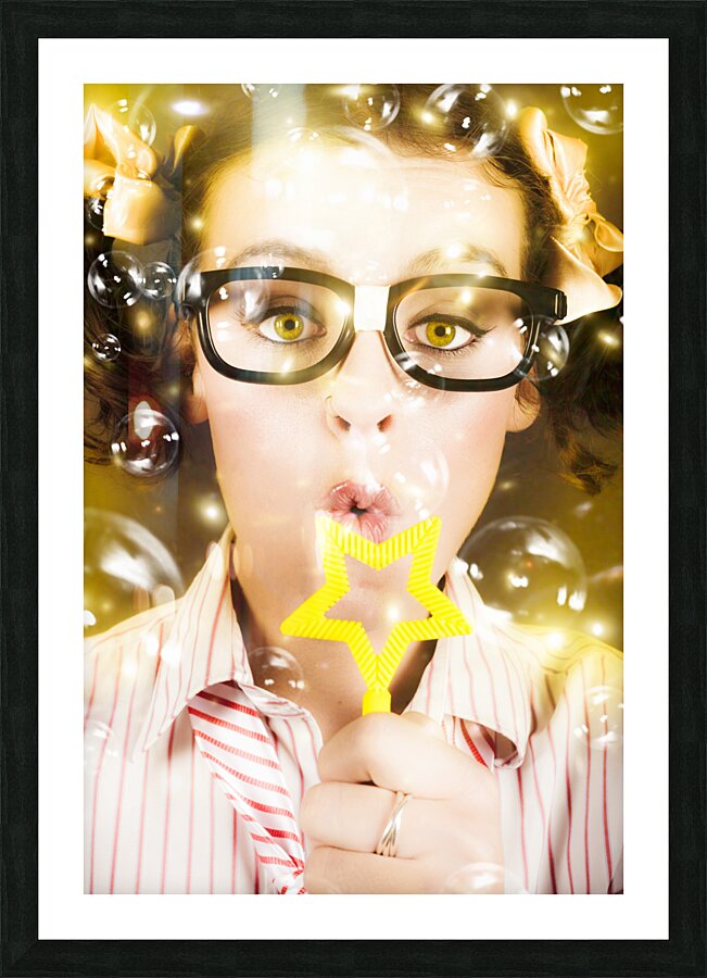 Pretty Geek Girl At Birthday Party Celebration Picture Frame print