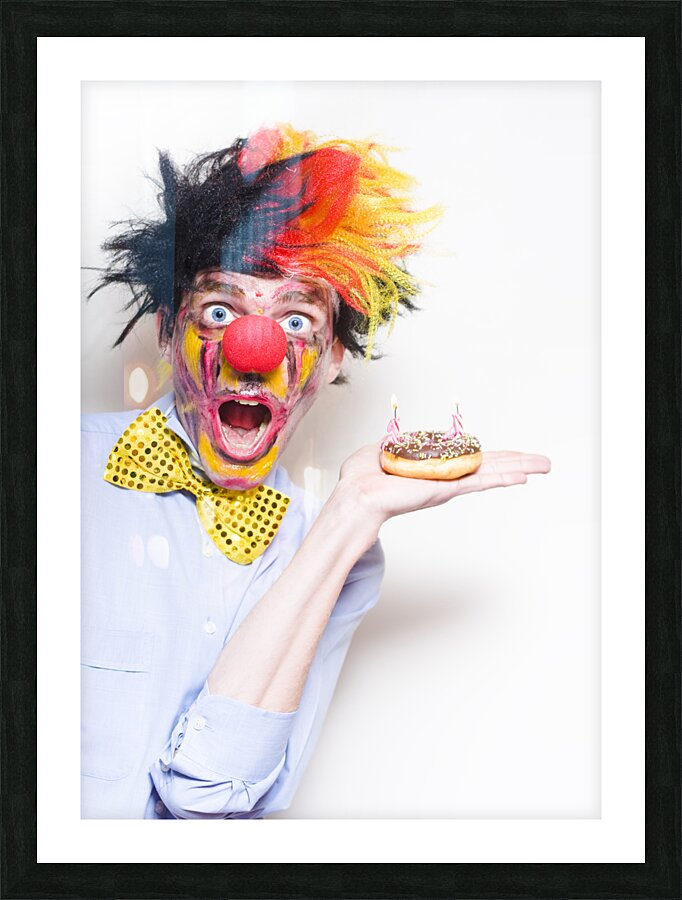 Surprise Happy Birthday Clown Holding Party Cake Picture Frame print