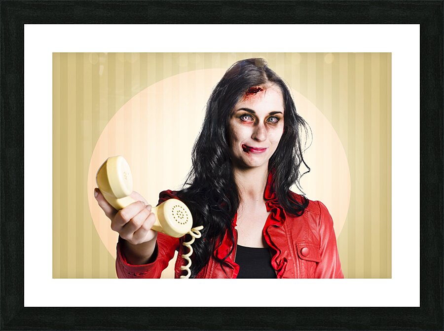 Zombie business person handing over bad news phone Picture Frame print