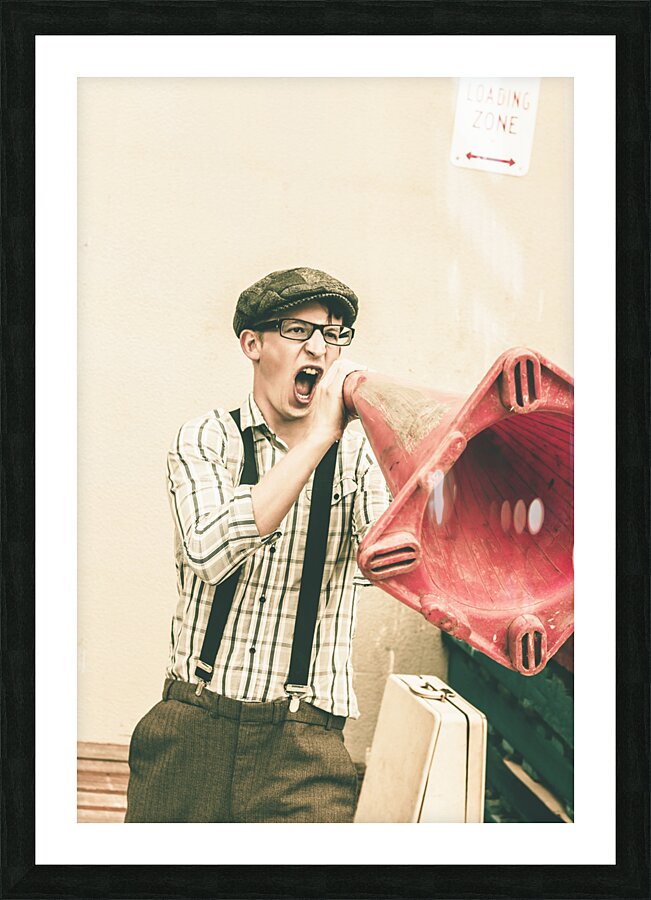 Traffic cone spruiker Picture Frame print