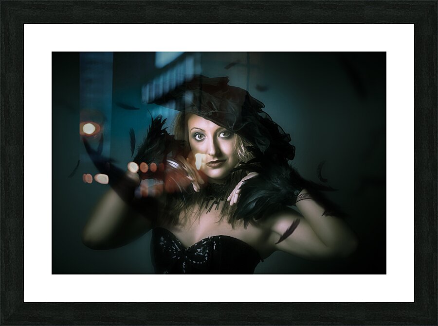 Beautiful mystical girl in delicate black fashion Picture Frame print
