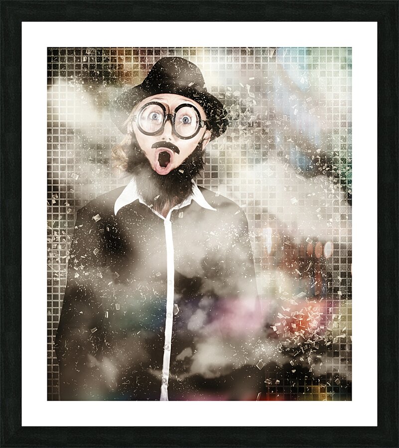 Mad scientist with solution to chemical reaction  Picture Frame print