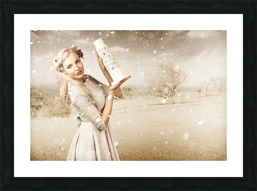 Vintage Woman Dreaming Of A Europe Travel Escape Picture Frame print