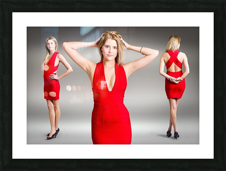 Luxury female fashion model in classy red dress Picture Frame print