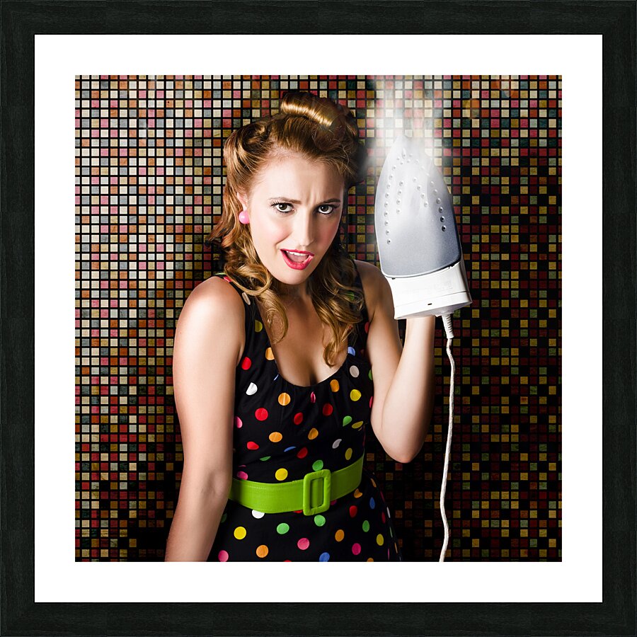 Funny Cute Cleaning Woman Ironing Retro Fashion Picture Frame print