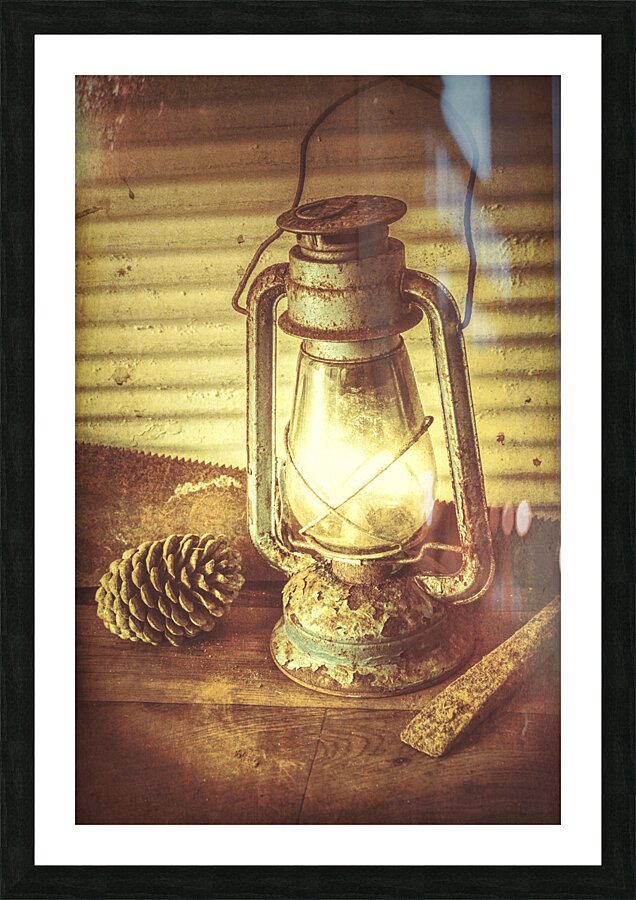 Early settler oil lamp Picture Frame print