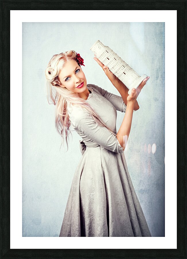 Elegant European Woman Holding Holiday Landmark Picture Frame print
