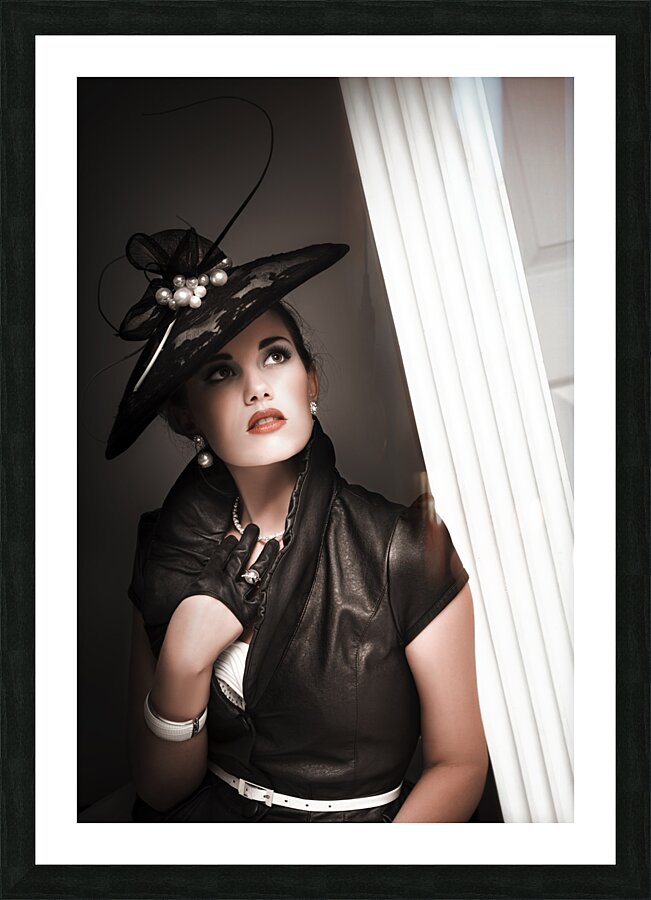 elegant woman wearing black vintage fashion Picture Frame print