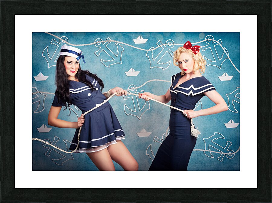 Beautiful navy pinup girls on marine background Picture Frame print