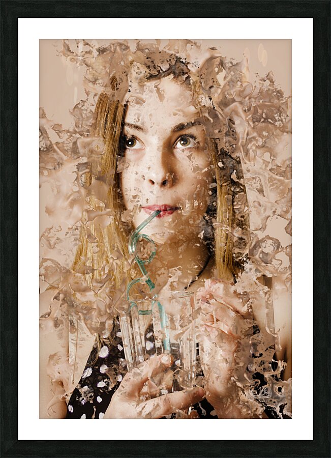 Milk shake pin-up woman. Restaurant art  Picture Frame print