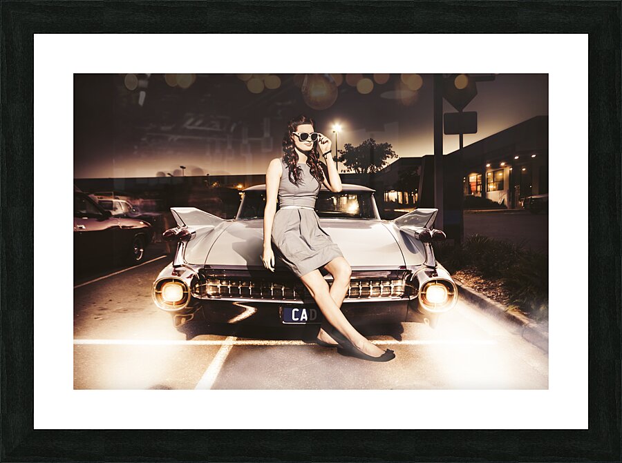 Retro Sixties Pinup Girl On Vintage Car Picture Frame print