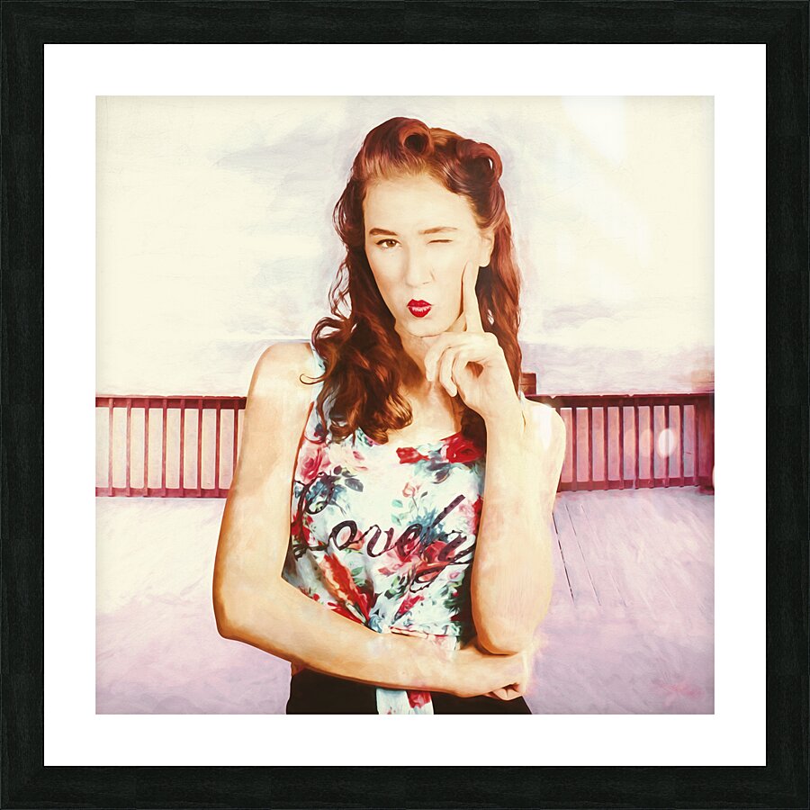 Retro clip art of a thinking pin-up woman Picture Frame print