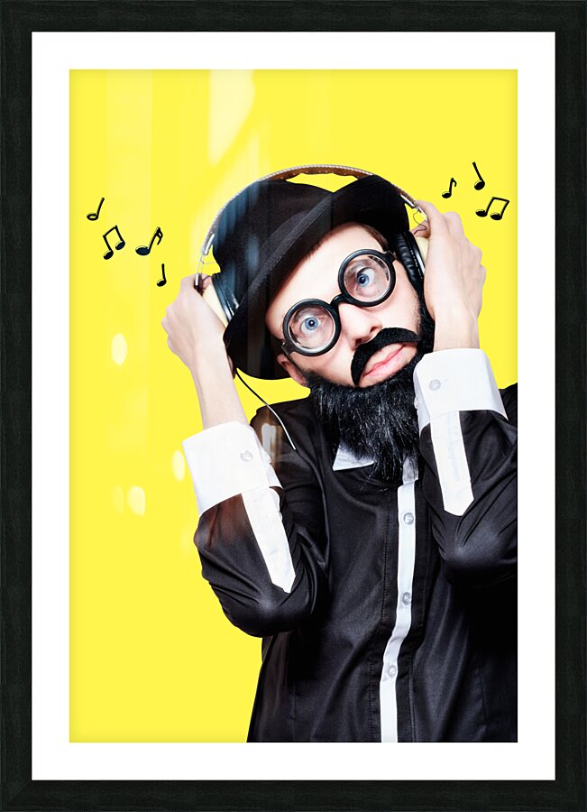 Funny Man Wearing Headphone On White Background Picture Frame print