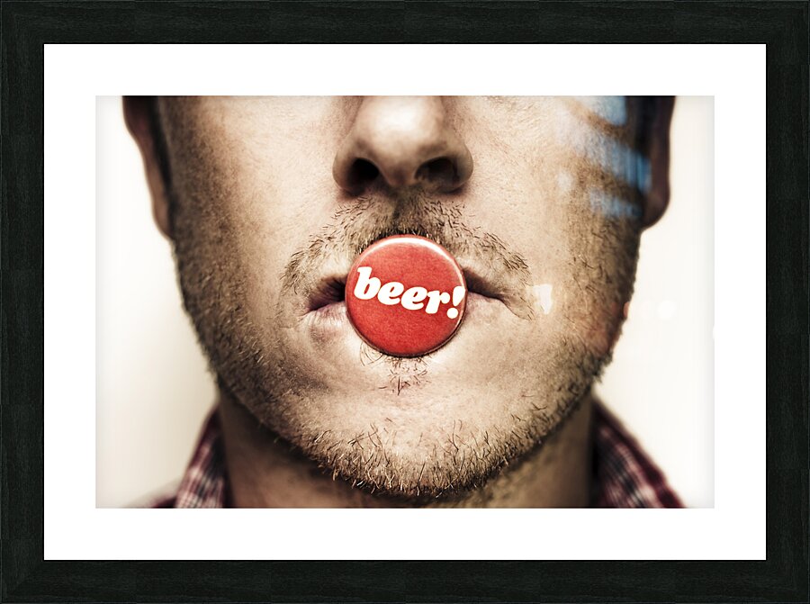 Face Of A Man With Beer Badge Picture Frame print