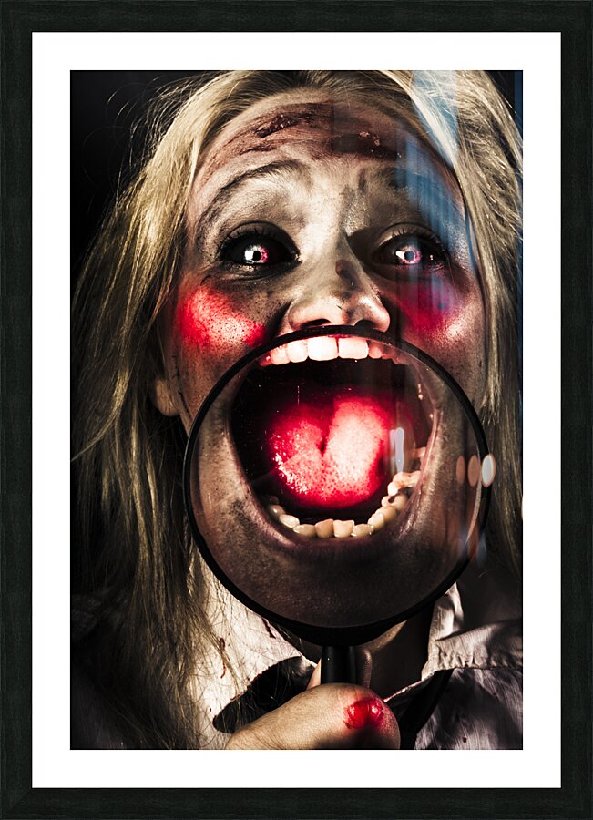 Dark and scary horror face. Evil laugh Picture Frame print