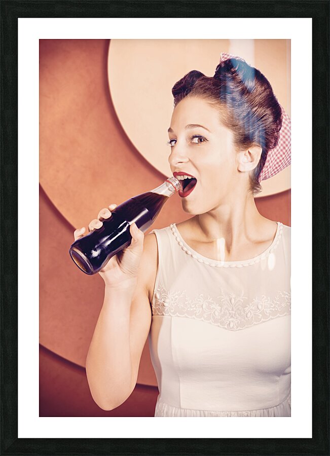 Retro pin up pop art. Soda girl from 1950 Picture Frame print