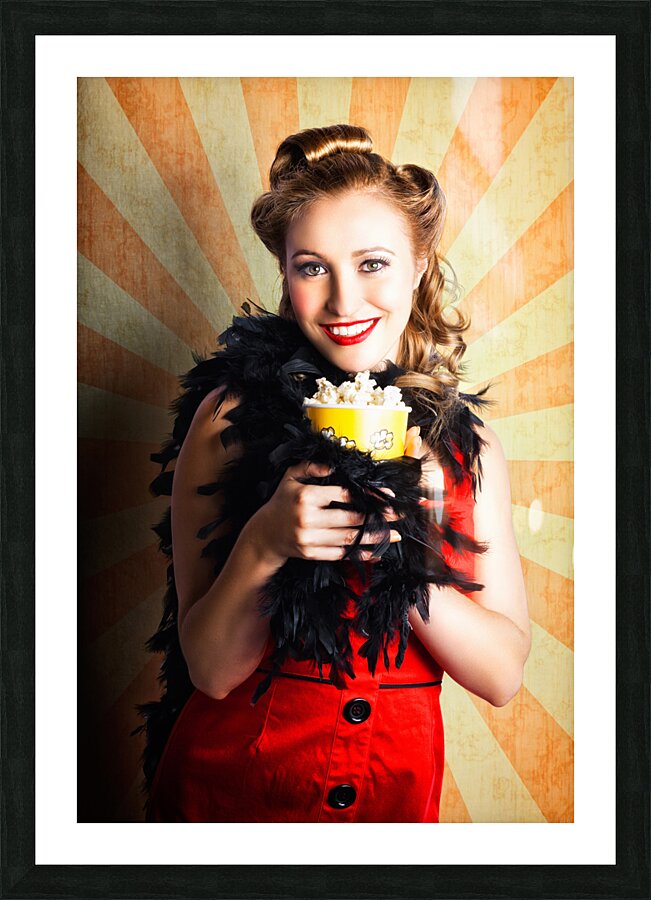 Vintage Woman Eating Popcorn At Movie Premiere Picture Frame print