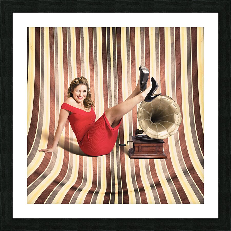 Happy pin up lady. Retro music and entertainment Picture Frame print