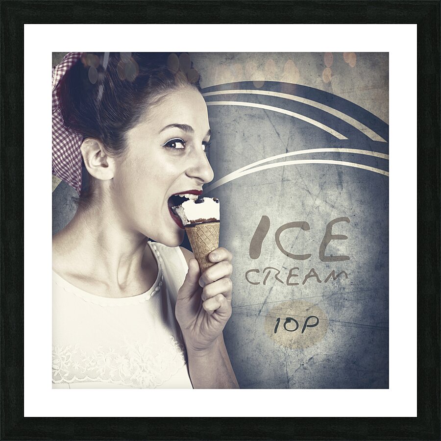 Ice cream poster girl on vintage ice-cream advert Picture Frame print