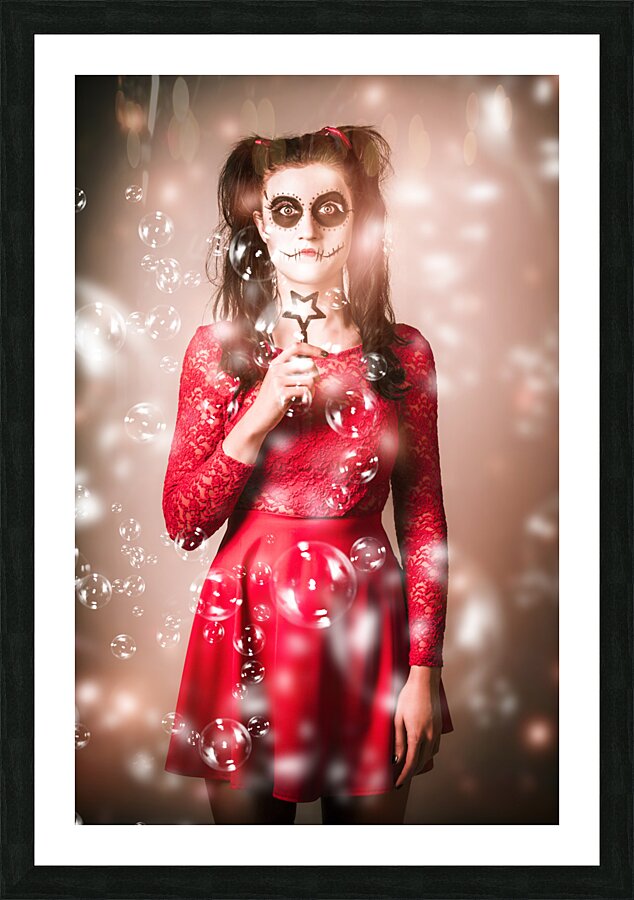 Scary horror voodoo girl with skeleton make-up Picture Frame print