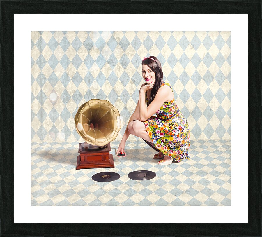 Pin up gramophone girl Picture Frame print
