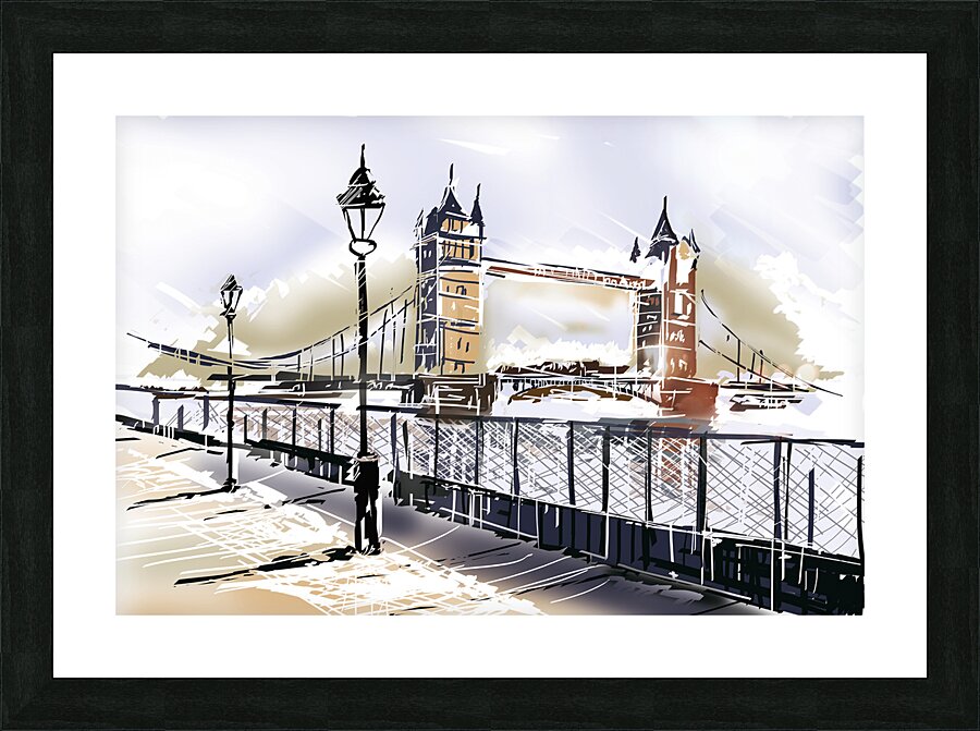 Fine art drawing The Tower Bridge in London UK Picture Frame print
