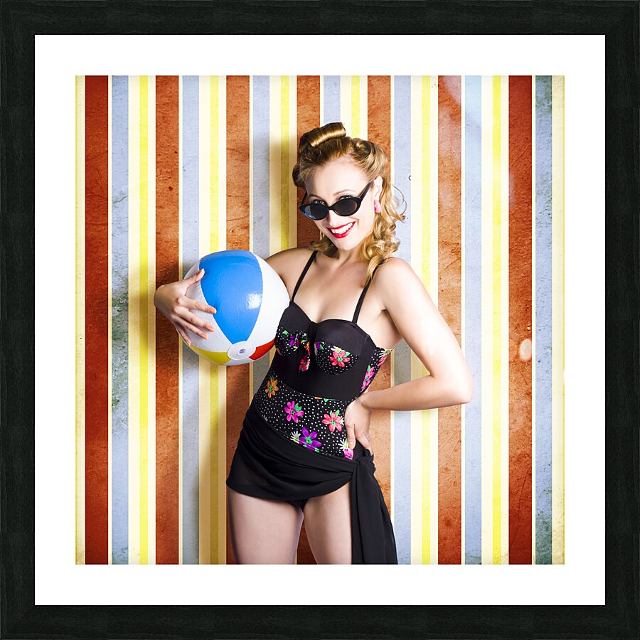 Vintage Beach Babe On Retro Background Picture Frame print