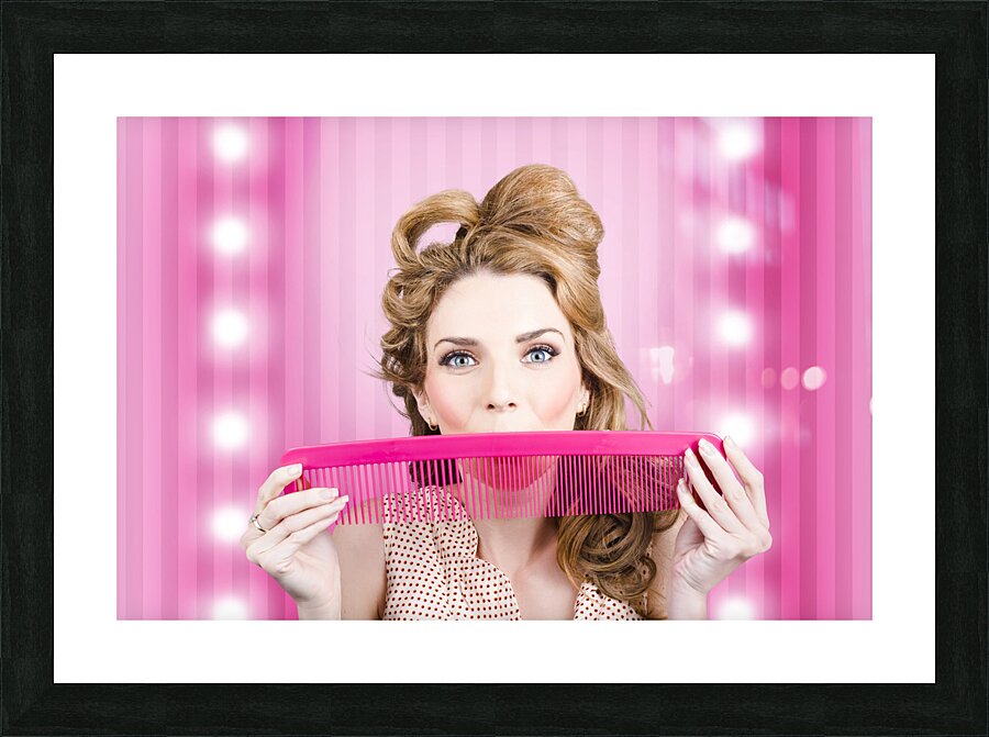 Funny hairdresser with cute hairdo. Pin up haircut Picture Frame print