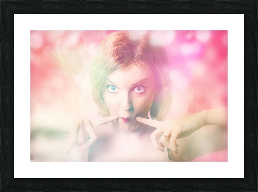 Blushing pinup girl in haze of makeup hues Picture Frame print