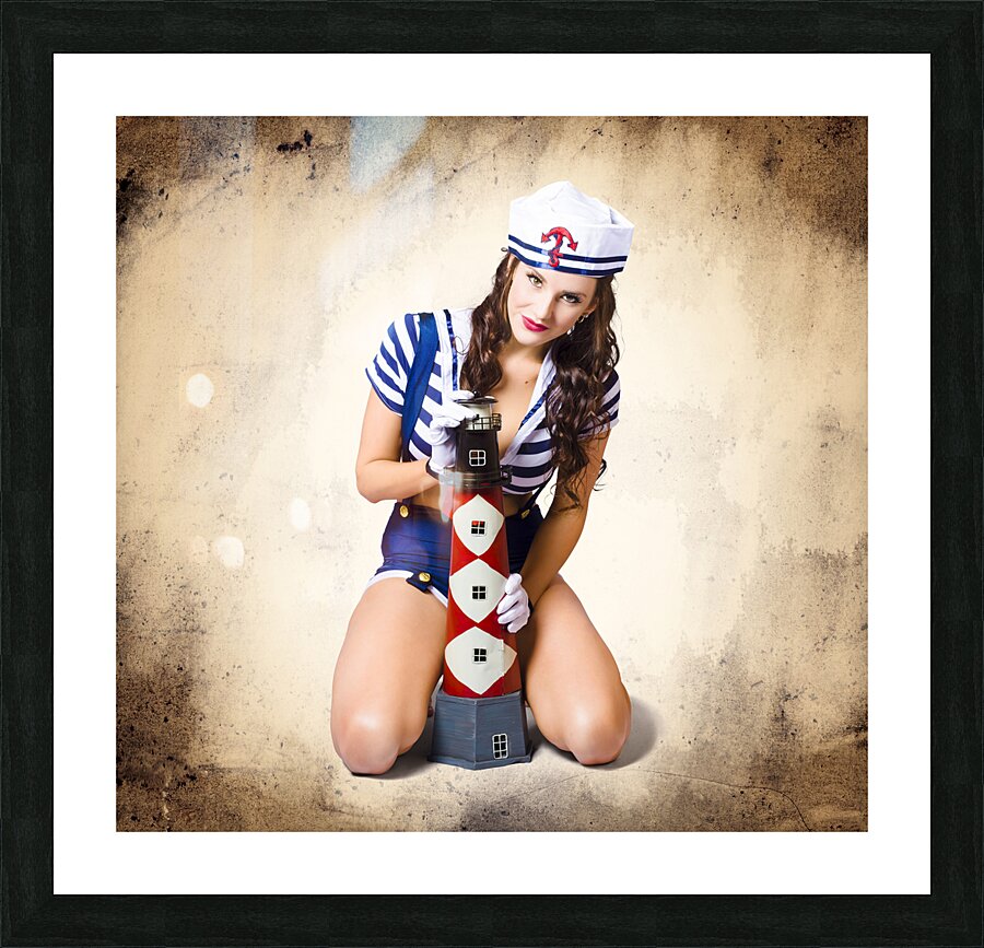 Pin up girl with curly hair and stylish make-up Picture Frame print