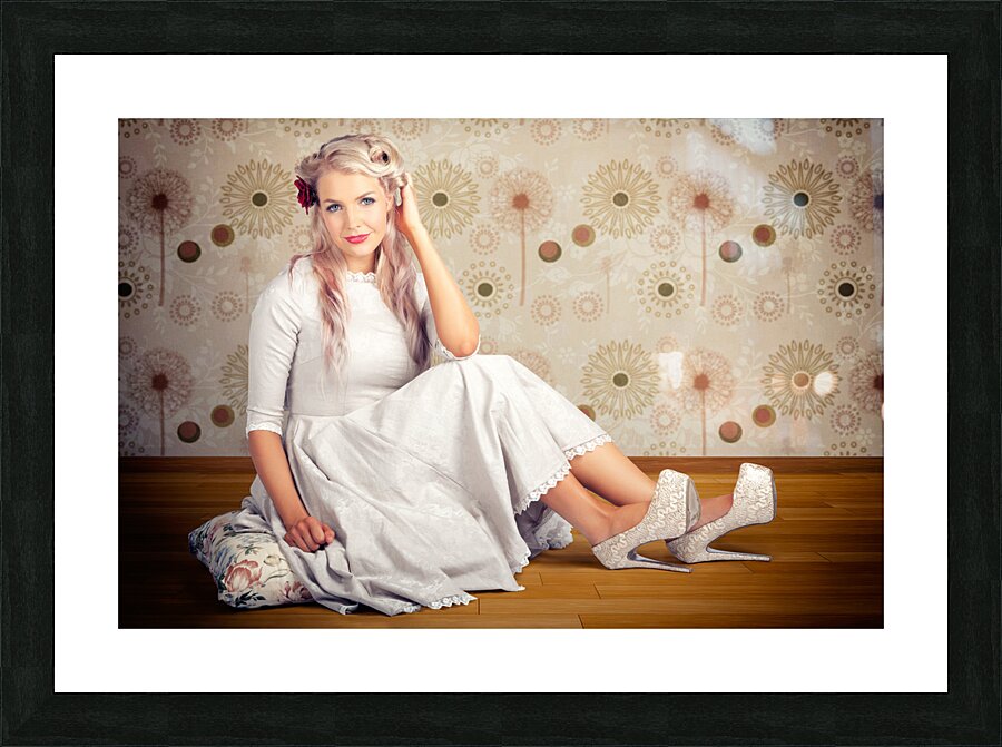 Portrait Of Blonde Girl With Classic Fashion Style Picture Frame print