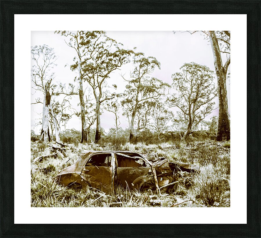 Vintage winter car wreck Picture Frame print