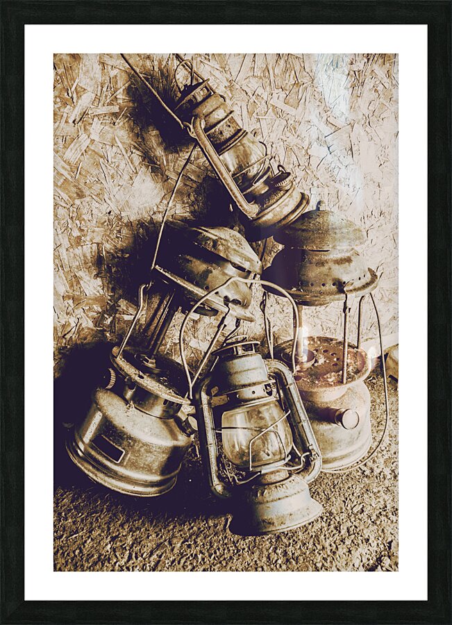 Closeup Of Antique Oil Lamps Picture Frame print