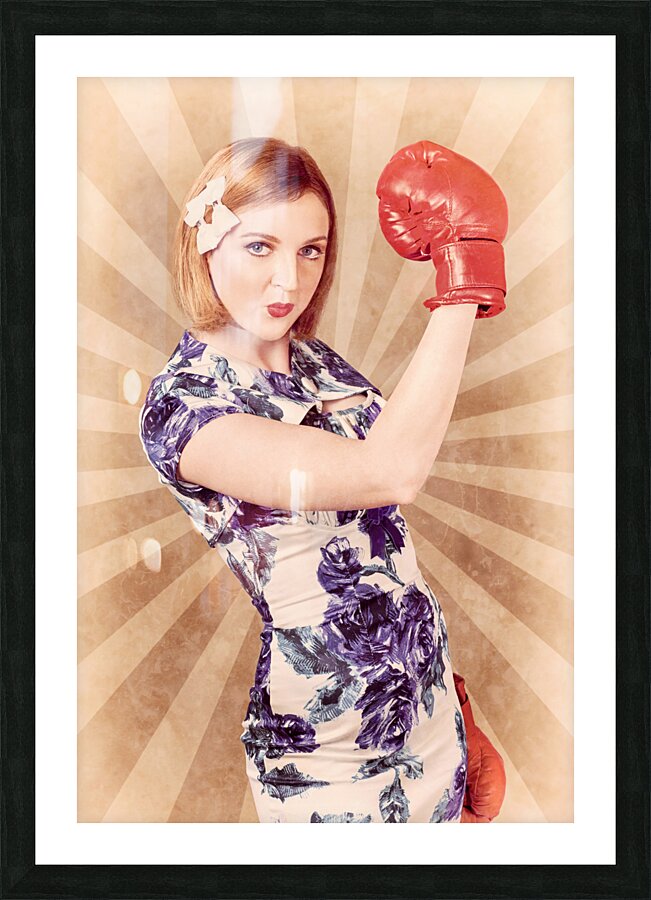 Retro pinup boxing girl fist pumping glove hand  Picture Frame print