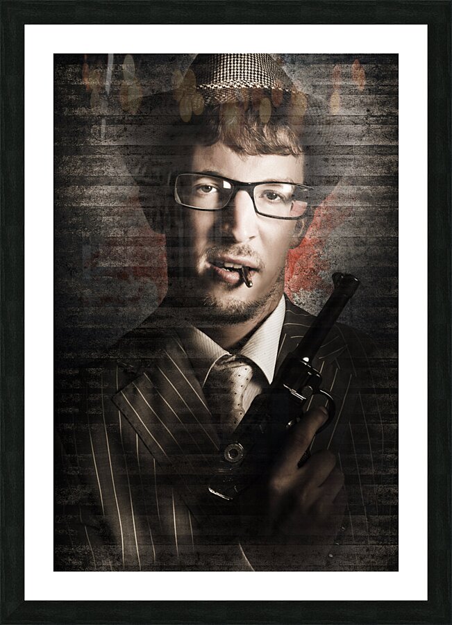 Secret agent biting the bullet Picture Frame print