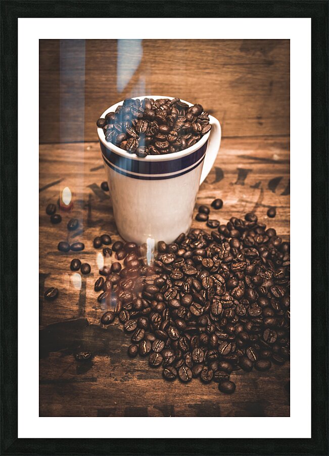 Coffee shop cup and beans Picture Frame print