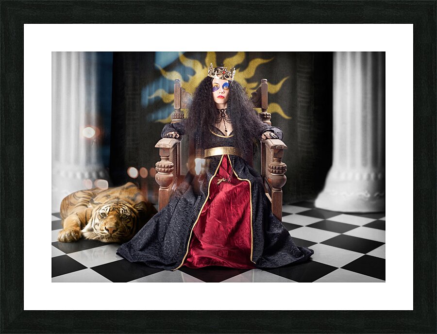 Fashion queen in crown sitting in jester court Picture Frame print