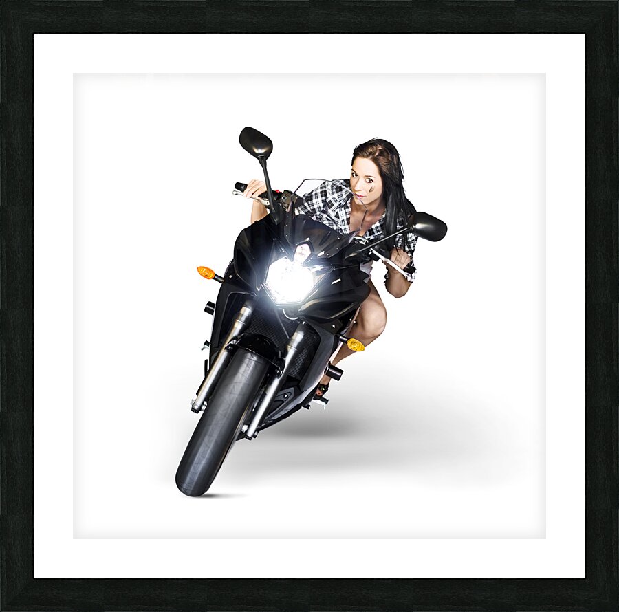 Woman Riding Motorbike At Speed Picture Frame print