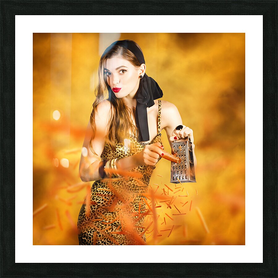 Housewife grating carrots Picture Frame print