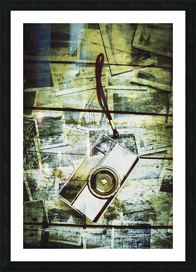 Old retro film camera in creative composition Picture Frame print