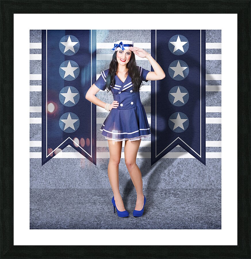 Young US marine corps pin-up girl. Sailor style Picture Frame print