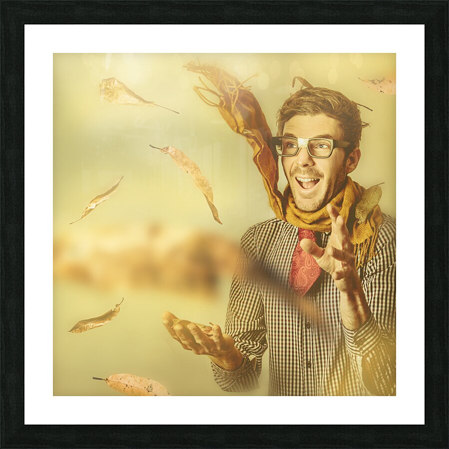 Happy nerd celebrating the fall of autumn Picture Frame print