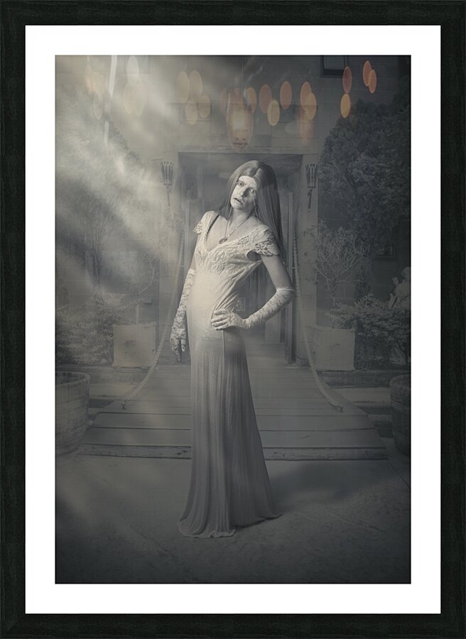 Evil vintage ghost at scary haunted castle Picture Frame print