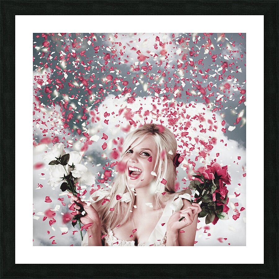 Tender woman with flowers. Romantic celebration Picture Frame print