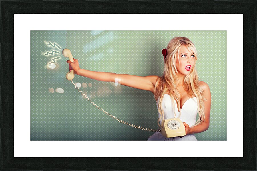 Comic Portrait Of A Blond Pin-up Girl With Phone Picture Frame print