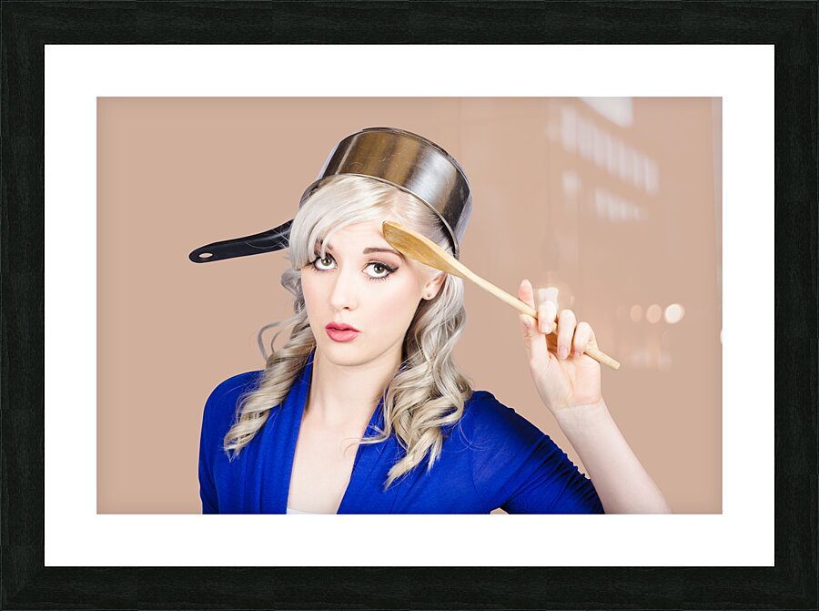 Funny pin up housewife saluting for cooking duties Picture Frame print