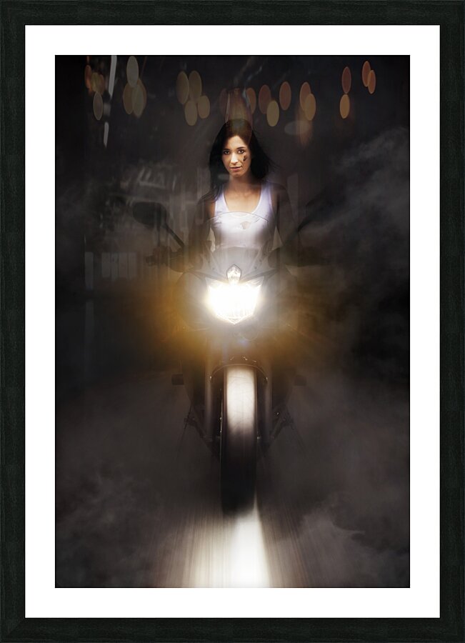 Motorcyclist Riding Bike At Fast Pace Picture Frame print