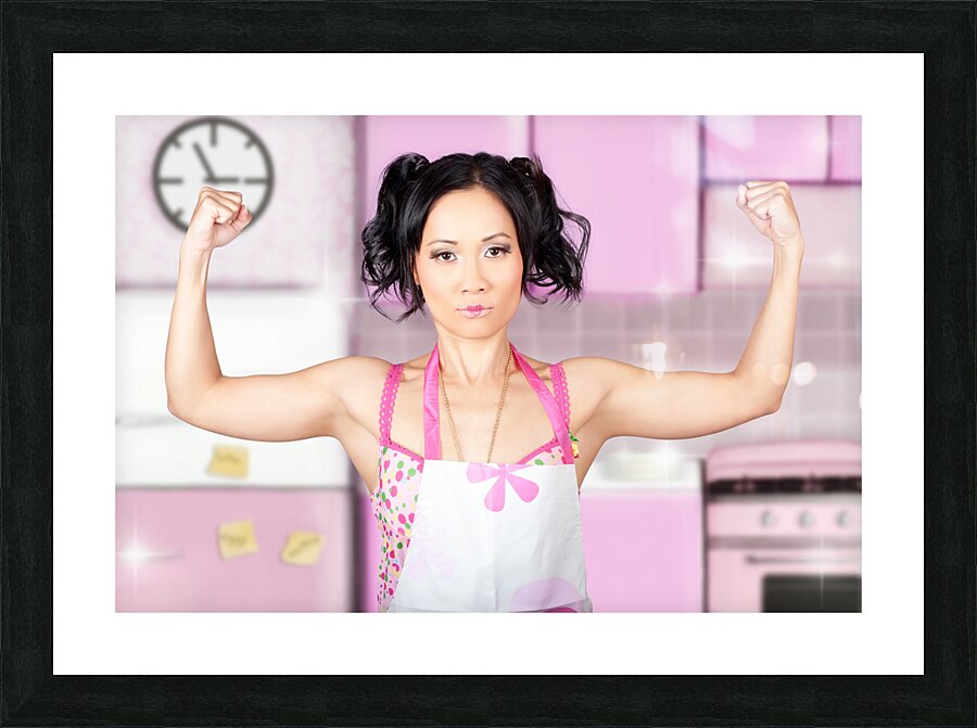 Funny cleaning pinup woman with clean strength Picture Frame print